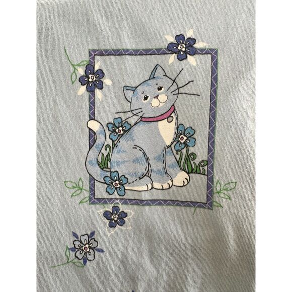 Top Stitch By Morning Sun Vintage Y2k 90s Cat Graphic Tee Blue Shirt size Medium - Picture 6 of 9